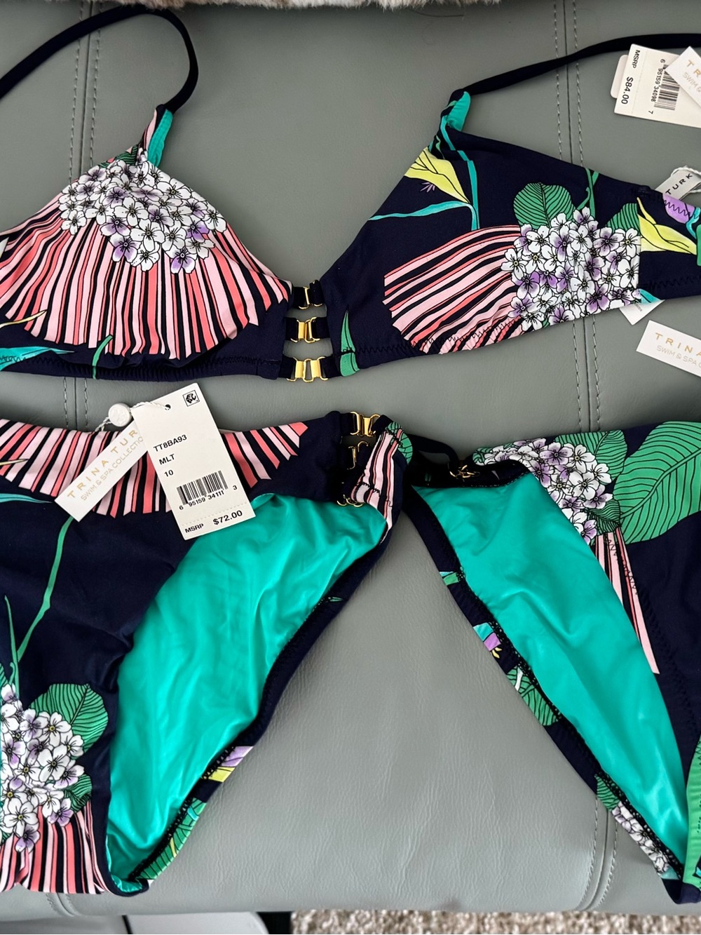 Trina Turk Tropical Paradise 3 Pcs Bikini Top Sz 10 & Bottoms Sz 10